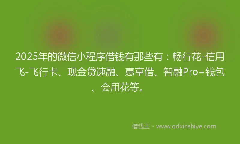 2025年的微信小程序借钱有那些有：畅行花-信用飞-飞行卡、现金贷速融、惠享借、智融Pro+钱包、会用花等。