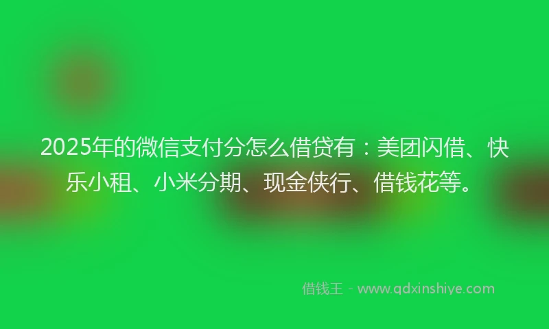 2025年的微信支付分怎么借贷有：美团闪借、快乐小租、小米分期、现金侠行、借钱花等。