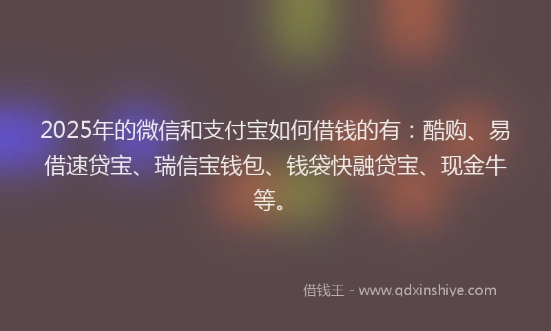 2025年的微信和支付宝如何借钱的有：酷购、易借速贷宝、瑞信宝钱包、钱袋快融贷宝、现金牛等。