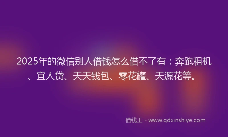 2025年的微信别人借钱怎么借不了有：奔跑租机、宜人贷、天天钱包、零花罐、天源花等。