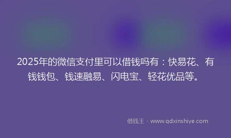 2025年的微信支付里可以借钱吗有：快易花、有钱钱包、钱速融易、闪电宝、轻花优品等。