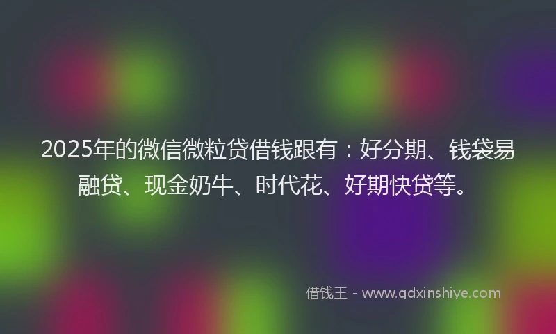 2025年的微信微粒贷借钱跟有：好分期、钱袋易融贷、现金奶牛、时代花、好期快贷等。