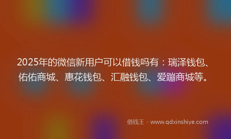 2025年的微信新用户可以借钱吗有：瑞泽钱包、佑佑商城、惠花钱包、汇融钱包、爱蹦商城等。