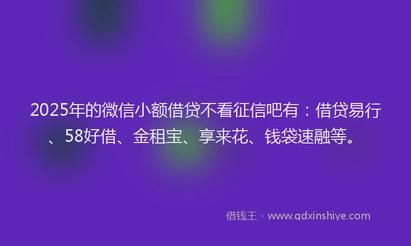 2025年的微信小额借贷不看征信吧有：借贷易行、58好借、金租宝、享来花、钱袋速融等。
