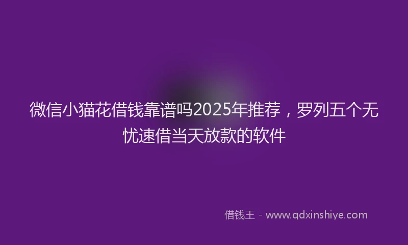 微信小猫花借钱靠谱吗2025年推荐，罗列五个无忧速借当天放款的软件