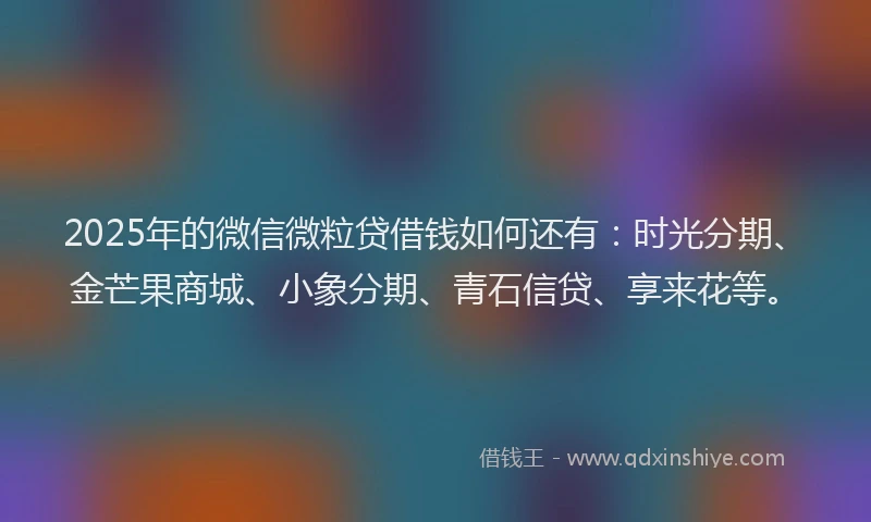 2025年的微信微粒贷借钱如何还有：时光分期、金芒果商城、小象分期、青石信贷、享来花等。