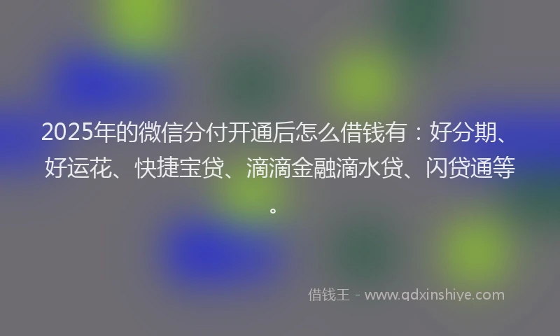 2025年的微信分付开通后怎么借钱有：好分期、好运花、快捷宝贷、滴滴金融滴水贷、闪贷通等。