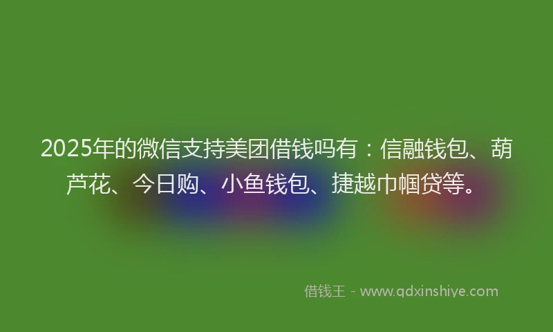 2025年的微信支持美团借钱吗有：信融钱包、葫芦花、今日购、小鱼钱包、捷越巾帼贷等。