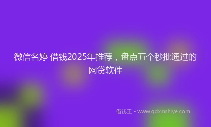 微信名婷 借钱2025年推荐，盘点五个秒批通过的网贷软件