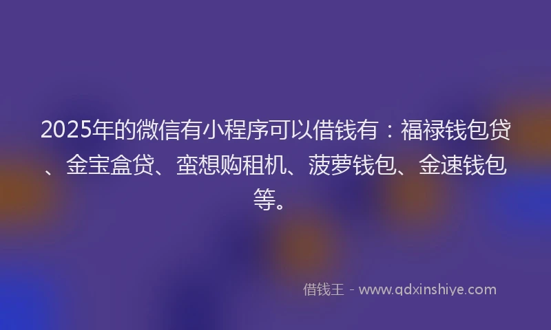 2025年的微信有小程序可以借钱有：福禄钱包贷、金宝盒贷、蛮想购租机、菠萝钱包、金速钱包等。