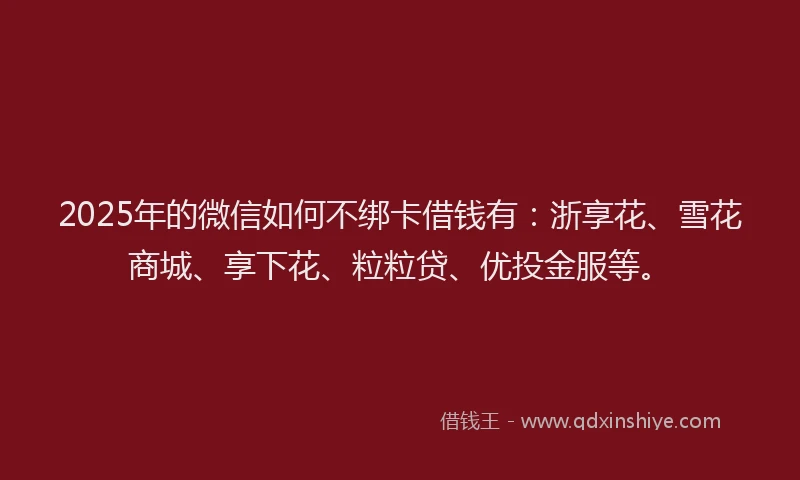 2025年的微信如何不绑卡借钱有：浙享花、雪花商城、享下花、粒粒贷、优投金服等。