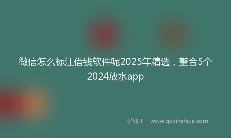 微信怎么标注借钱软件呢2025年精选，整合5个2024放水app
