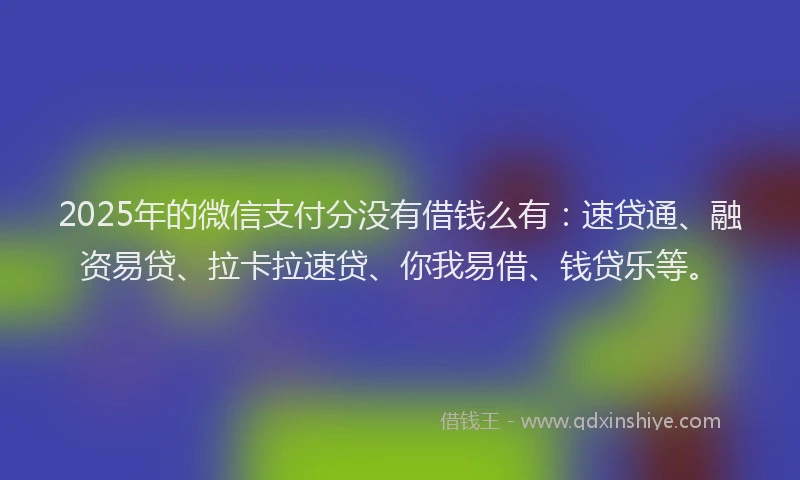 2025年的微信支付分没有借钱么有：速贷通、融资易贷、拉卡拉速贷、你我易借、钱贷乐等。