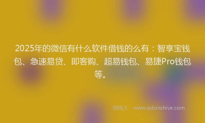 2025年的微信有什么软件借钱的么有：智享宝钱包、急速易贷、即客购、超易钱包、易捷Pro钱包等。
