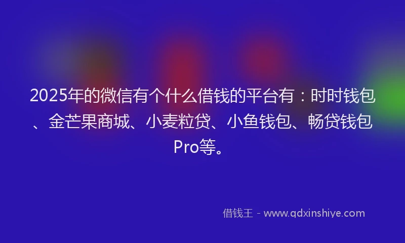 2025年的微信有个什么借钱的平台有：时时钱包、金芒果商城、小麦粒贷、小鱼钱包、畅贷钱包Pro等。