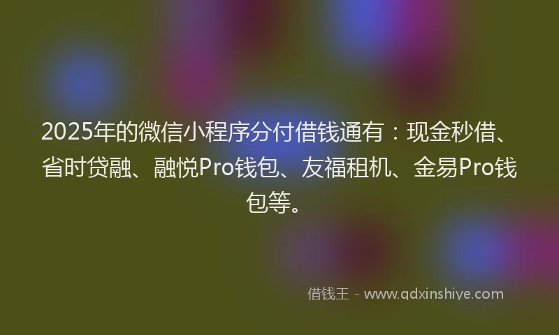 2025年的微信小程序分付借钱通有：现金秒借、省时贷融、融悦Pro钱包、友福租机、金易Pro钱包等。