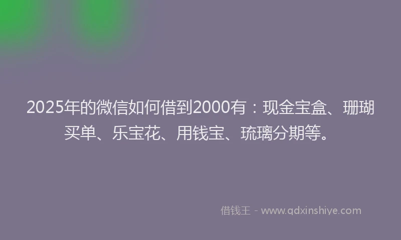 2025年的微信如何借到2000有：现金宝盒、珊瑚买单、乐宝花、用钱宝、琉璃分期等。