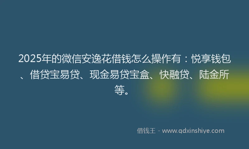 2025年的微信安逸花借钱怎么操作有：悦享钱包、借贷宝易贷、现金易贷宝盒、快融贷、陆金所等。