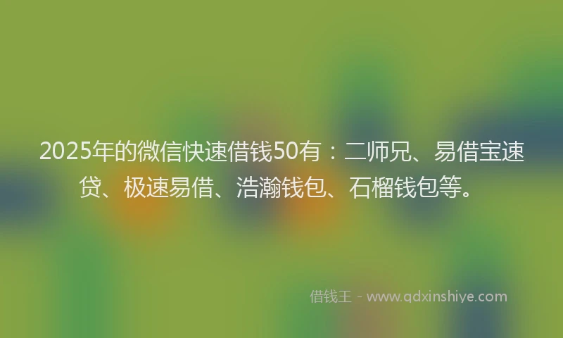 2025年的微信快速借钱50有：二师兄、易借宝速贷、极速易借、浩瀚钱包、石榴钱包等。