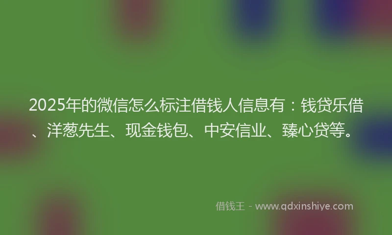 2025年的微信怎么标注借钱人信息有：钱贷乐借、洋葱先生、现金钱包、中安信业、臻心贷等。