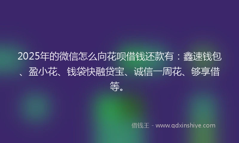 2025年的微信怎么向花呗借钱还款有：鑫速钱包、盈小花、钱袋快融贷宝、诚信一周花、够享借等。