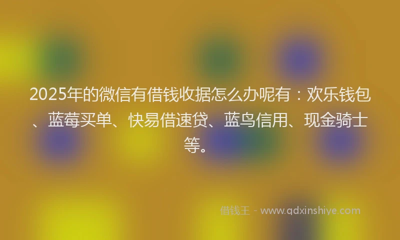 2025年的微信有借钱收据怎么办呢有：欢乐钱包、蓝莓买单、快易借速贷、蓝鸟信用、现金骑士等。