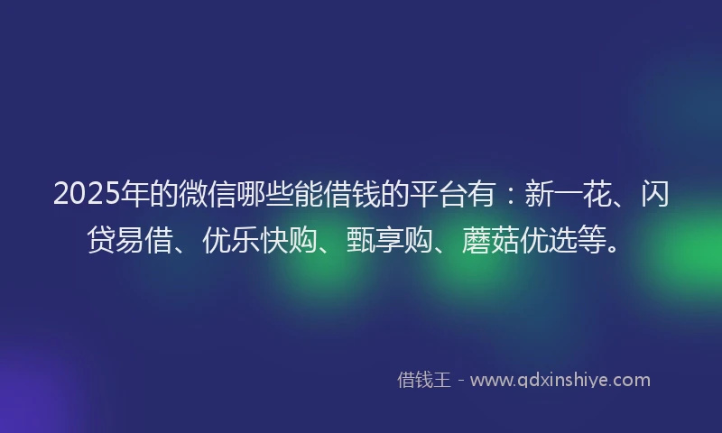 2025年的微信哪些能借钱的平台有：新一花、闪贷易借、优乐快购、甄享购、蘑菇优选等。