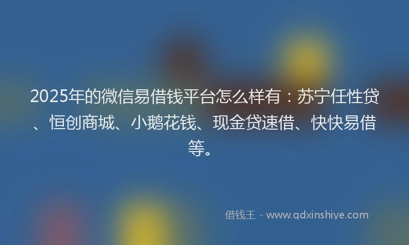 2025年的微信易借钱平台怎么样有：苏宁任性贷、恒创商城、小鹅花钱、现金贷速借、快快易借等。