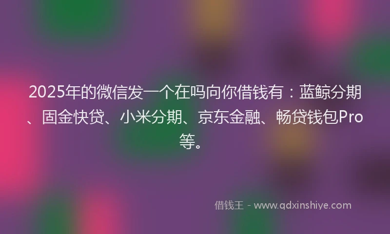 2025年的微信发一个在吗向你借钱有：蓝鲸分期、固金快贷、小米分期、京东金融、畅贷钱包Pro等。
