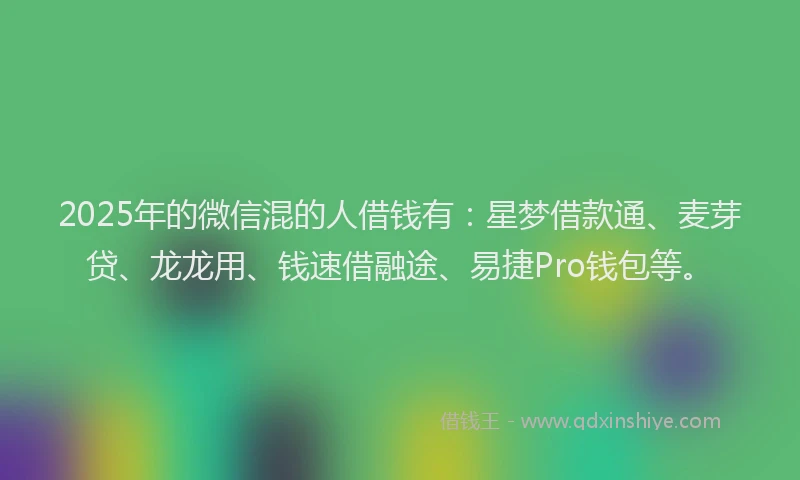 2025年的微信混的人借钱有：星梦借款通、麦芽贷、龙龙用、钱速借融途、易捷Pro钱包等。