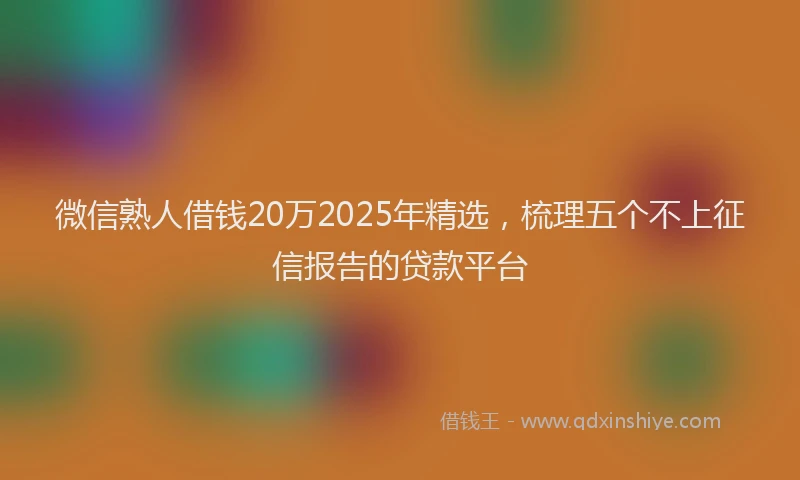 微信熟人借钱20万2025年精选，梳理五个不上征信报告的贷款平台