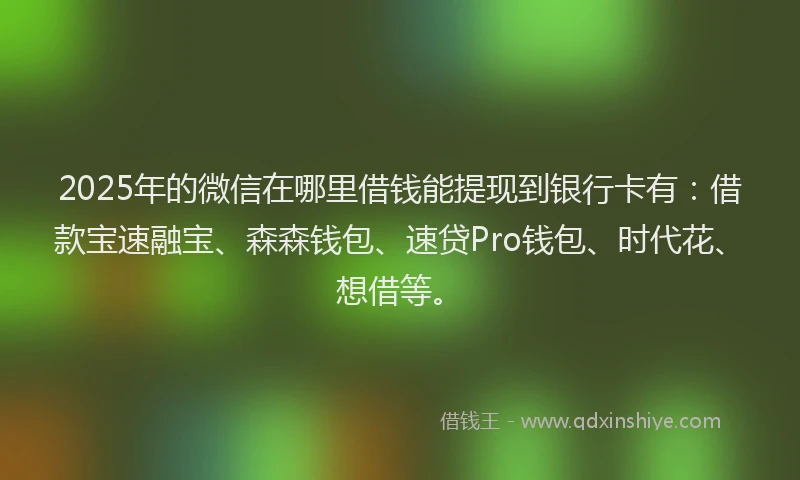 2025年的微信在哪里借钱能提现到银行卡有：借款宝速融宝、森森钱包、速贷Pro钱包、时代花、想借等。