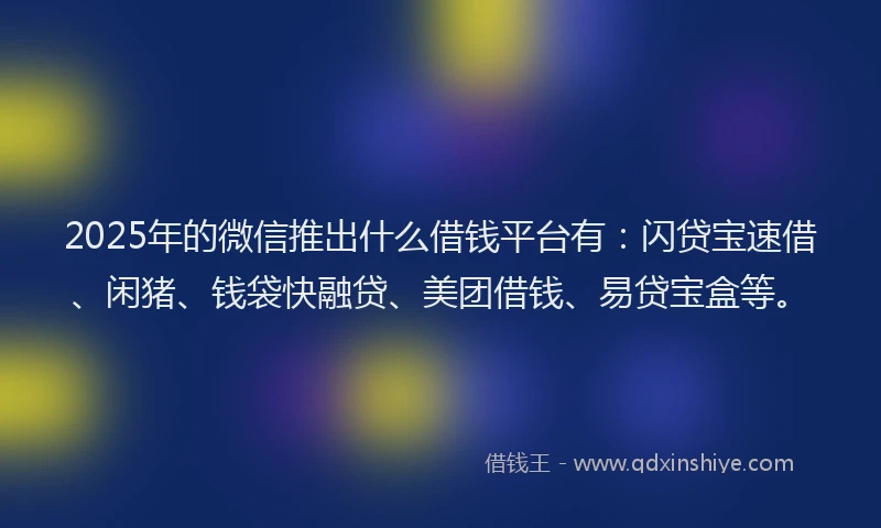 2025年的微信推出什么借钱平台有：闪贷宝速借、闲猪、钱袋快融贷、美团借钱、易贷宝盒等。