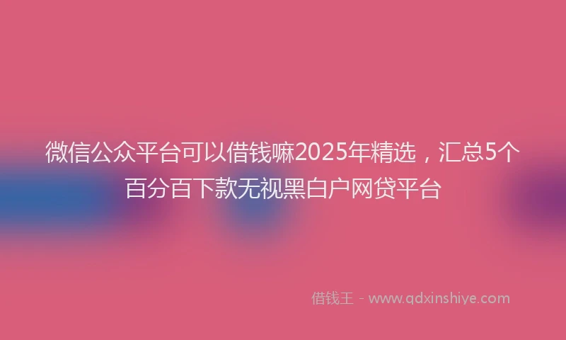 微信公众平台可以借钱嘛2025年精选，汇总5个百分百下款无视黑白户网贷平台