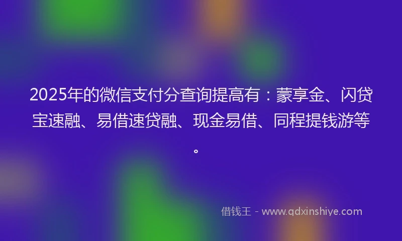 2025年的微信支付分查询提高有：蒙享金、闪贷宝速融、易借速贷融、现金易借、同程提钱游等。