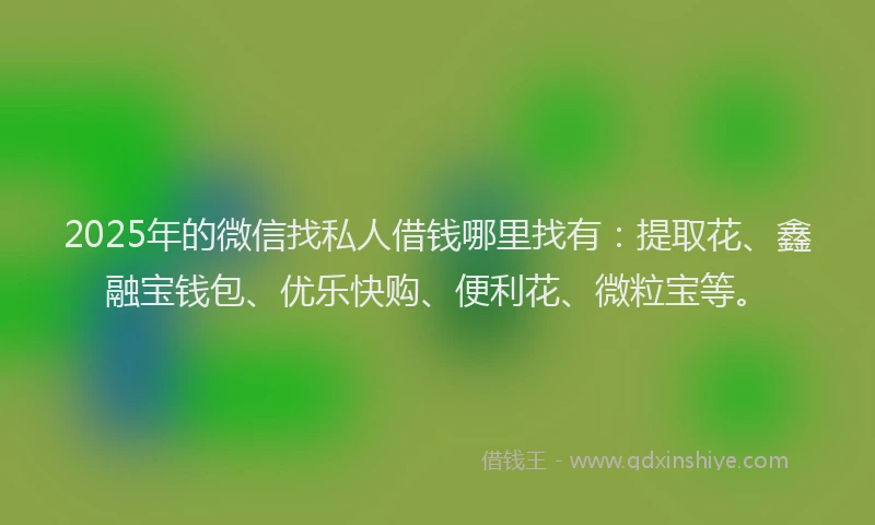 2025年的微信找私人借钱哪里找有：提取花、鑫融宝钱包、优乐快购、便利花、微粒宝等。
