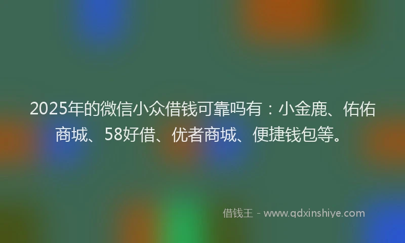 2025年的微信小众借钱可靠吗有：小金鹿、佑佑商城、58好借、优者商城、便捷钱包等。
