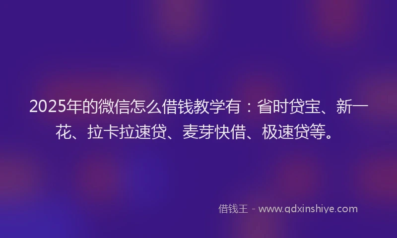 2025年的微信怎么借钱教学有：省时贷宝、新一花、拉卡拉速贷、麦芽快借、极速贷等。