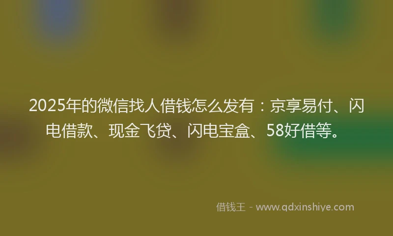 2025年的微信找人借钱怎么发有：京享易付、闪电借款、现金飞贷、闪电宝盒、58好借等。