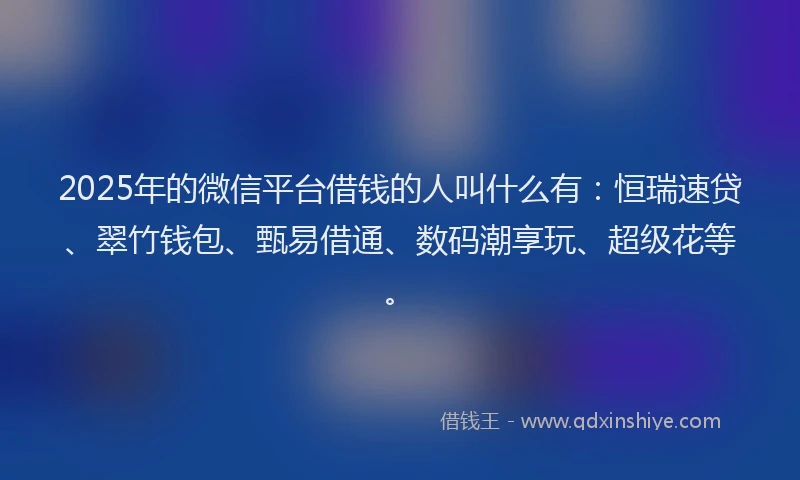 2025年的微信平台借钱的人叫什么有：恒瑞速贷、翠竹钱包、甄易借通、数码潮享玩、超级花等。