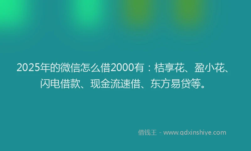 2025年的微信怎么借2000有：桔享花、盈小花、闪电借款、现金流速借、东方易贷等。