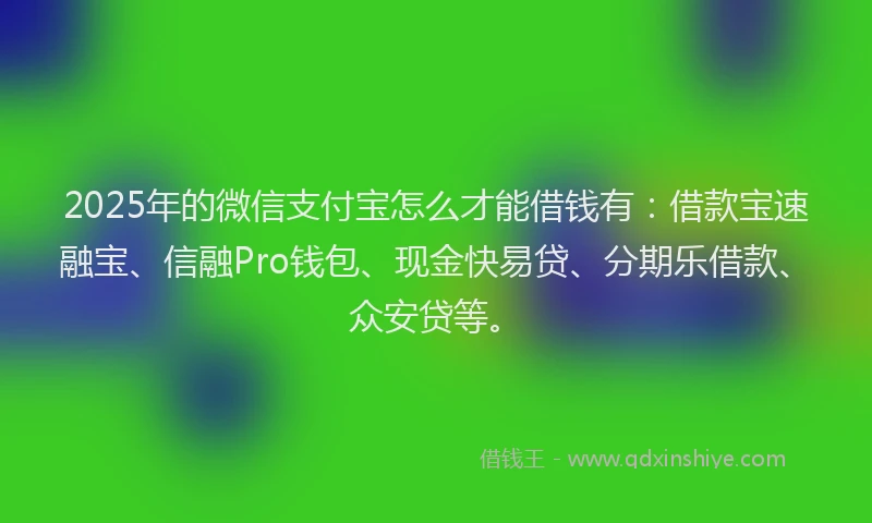 2025年的微信支付宝怎么才能借钱有：借款宝速融宝、信融Pro钱包、现金快易贷、分期乐借款、众安贷等。