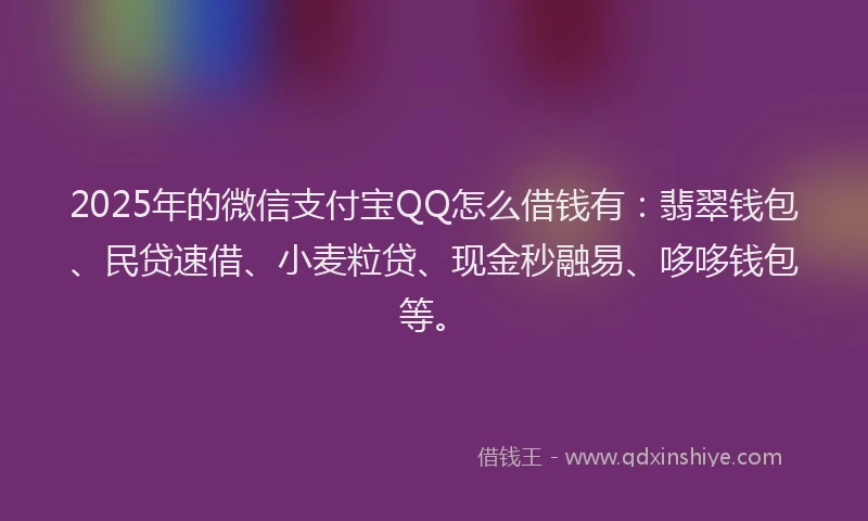 2025年的微信支付宝QQ怎么借钱有：翡翠钱包、民贷速借、小麦粒贷、现金秒融易、哆哆钱包等。