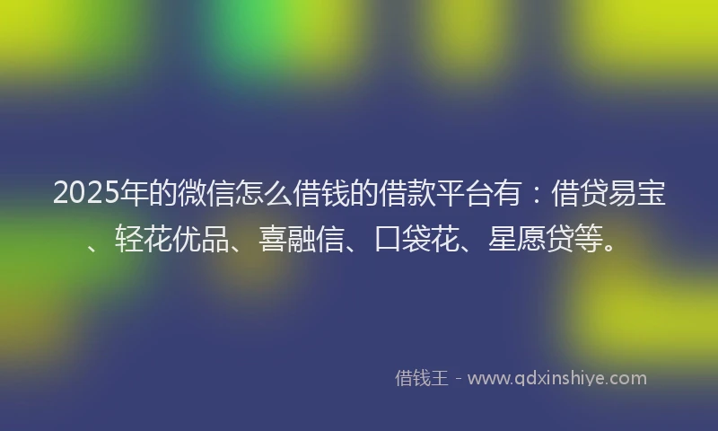 2025年的微信怎么借钱的借款平台有：借贷易宝、轻花优品、喜融信、口袋花、星愿贷等。