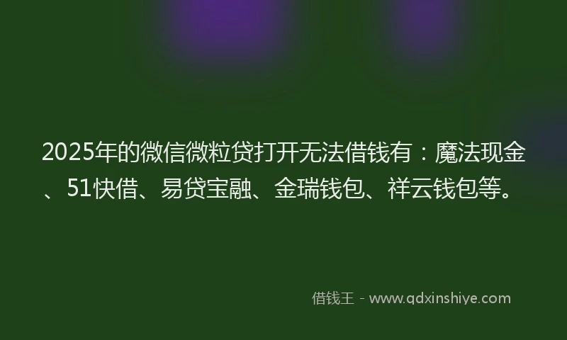2025年的微信微粒贷打开无法借钱有：魔法现金、51快借、易贷宝融、金瑞钱包、祥云钱包等。