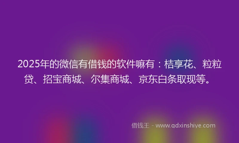 2025年的微信有借钱的软件嘛有：桔享花、粒粒贷、招宝商城、尔集商城、京东白条取现等。