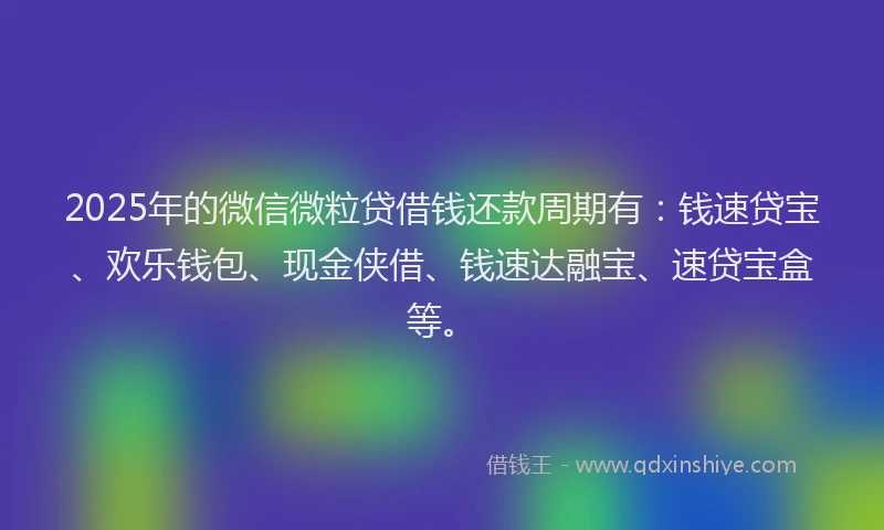 2025年的微信微粒贷借钱还款周期有：钱速贷宝、欢乐钱包、现金侠借、钱速达融宝、速贷宝盒等。