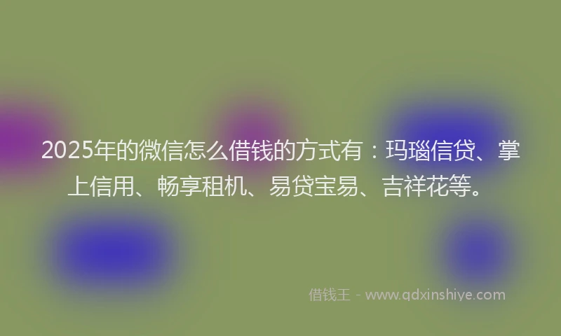 2025年的微信怎么借钱的方式有：玛瑙信贷、掌上信用、畅享租机、易贷宝易、吉祥花等。
