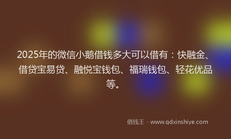 2025年的微信小鹅借钱多大可以借有：快融金、借贷宝易贷、融悦宝钱包、福瑞钱包、轻花优品等。