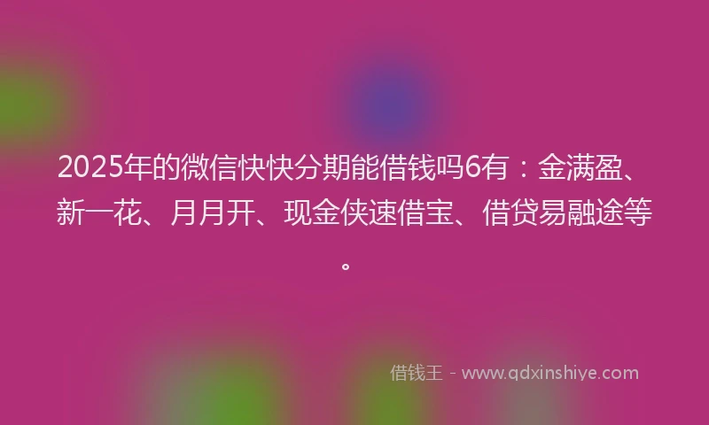 2025年的微信快快分期能借钱吗6有：金满盈、新一花、月月开、现金侠速借宝、借贷易融途等。